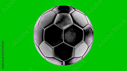 3D rendered black soccer ball graphic on green screen, sleek dark metallic football design asset for championship promo posters.