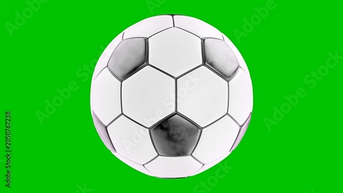 Soccer ball design element on green screen chroma key, classic leather football illustration for sports graphic design and promotional layouts.