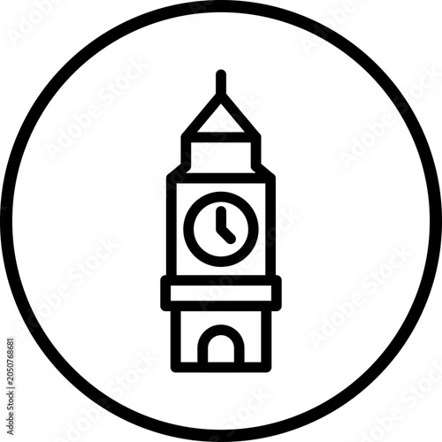 Clock Tower Line Icon Style