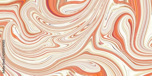 Fotografie Soft cream and coral fluid abstract composition with elegant flowing marbled lines and airy movement