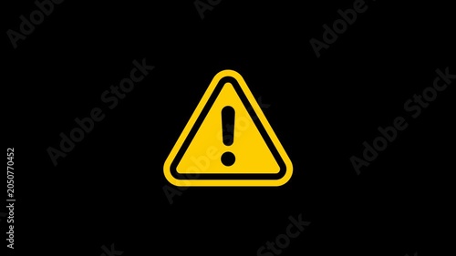 Flashing caution signs with exclamation symbols. Blinking warning triangle animation with alpha channel, three color , transparent hazard alert overlay for safety video, emergency and notification