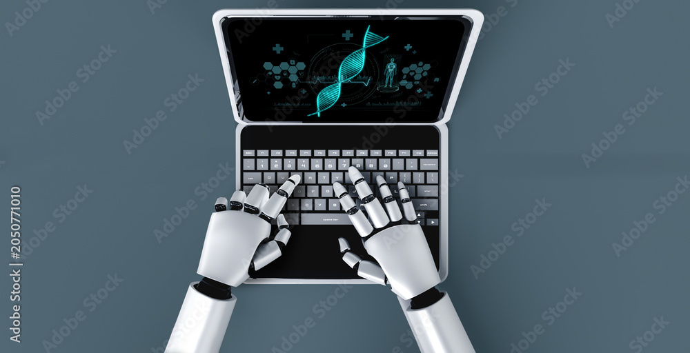 Fototapeta premium Medical science technology and futuristic healthcare virtual computer software analyze human health and diagnose disease for doctor data and medical research. brisk