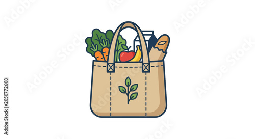 Eco-friendly shopping bag filled with fresh groceries and produce