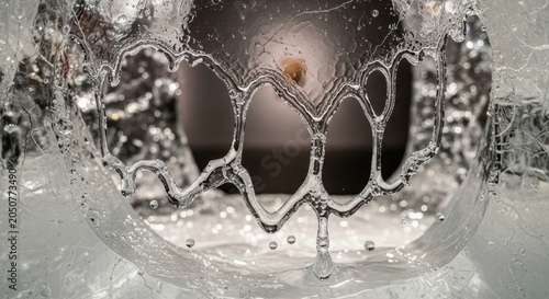 Intricate Frozen Water Trails with Bubbles and Ice Formations