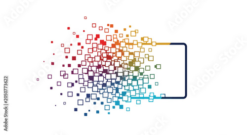 Foto Abstract digital explosion of colorful squares, geometric pixel disintegration e