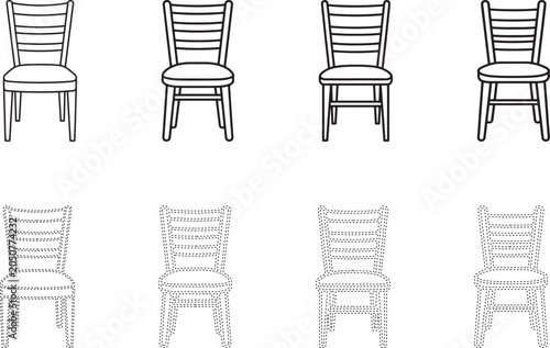 Chair Outline and Tracing Worksheet Set for Kids Educational Coloring Activity Vector Collection