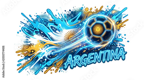 Billede på lærred Argentina Football Graphic Art with Soccer Ball and  colour Splash on transparent Background