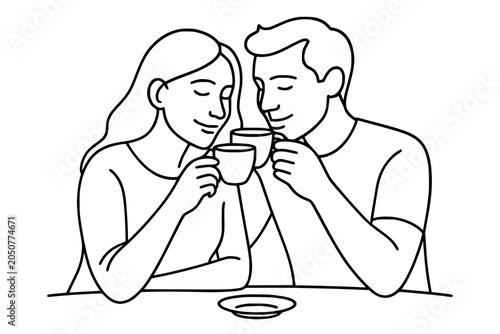  illustration of couple drinking coffee