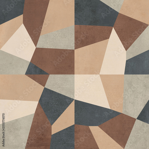 Modern seamless geometric pattern with natural textures: marble, wood, stone, cement, terrazzo. Ideal for interior design, wallpaper, packaging, textiles, tiles, and parquet flooring.