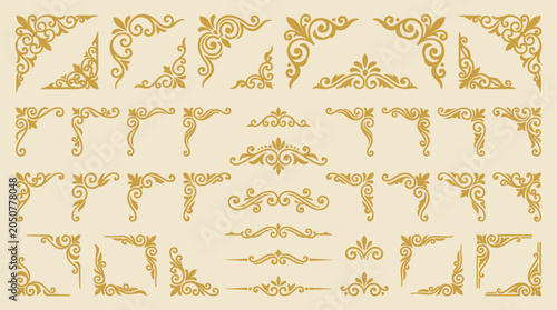 Bild auf Leinwand Collection of ornate gold design elements.