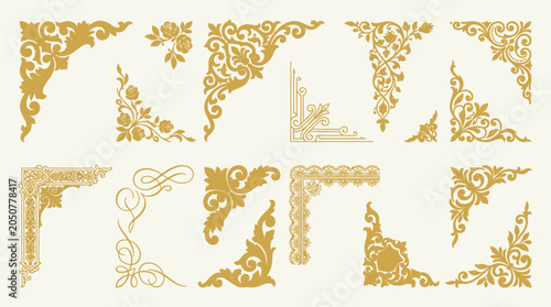 Quadro su tela Golden ornate corner design elements.