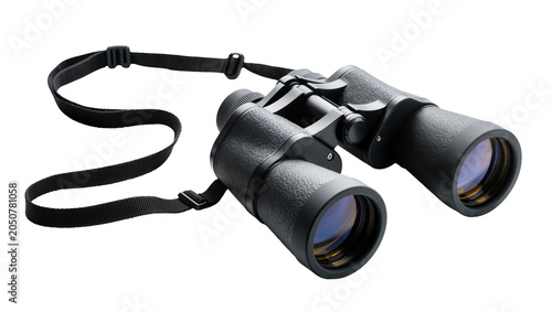 Photography Black rubberized binoculars with neck strap