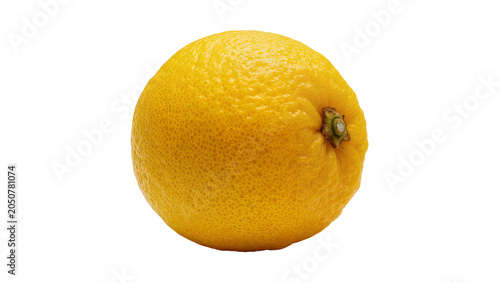 Photos Whole yellow lemon with textured rind and stem nub