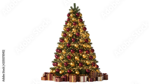 Bild auf Leinwand Decorated Christmas Tree with Ornaments and Gifts