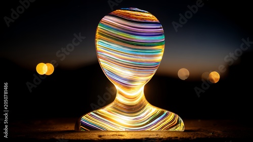 Abstract painted head illuminated with vibrant colorful light