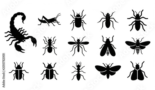 Fotografie Insect and arachnid silhouettes collection for graphic design