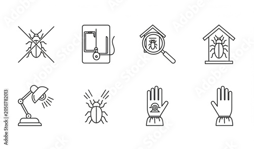 Photos Pest control icons set inspection prevention and elimination line art