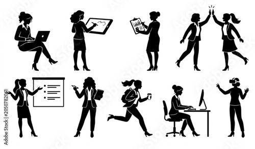 Bild auf Leinwand Businesswoman silhouettes diverse professional women in modern workplace scenari