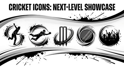 Cricket icons set with splatter effects And, Cricket 2026, Cricket 2027, ICC Cricket 2027, ICC T20 World Cup, IPL 2026, Asia Cup	