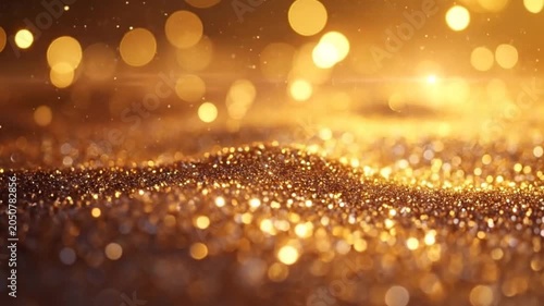 Golden glitter background with bokeh lights and sparkling particles effect