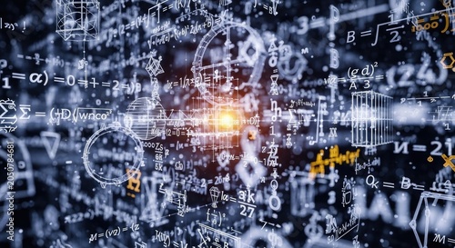 Complex Mathematical Equations and Formulas in a Digital Abstract Background.