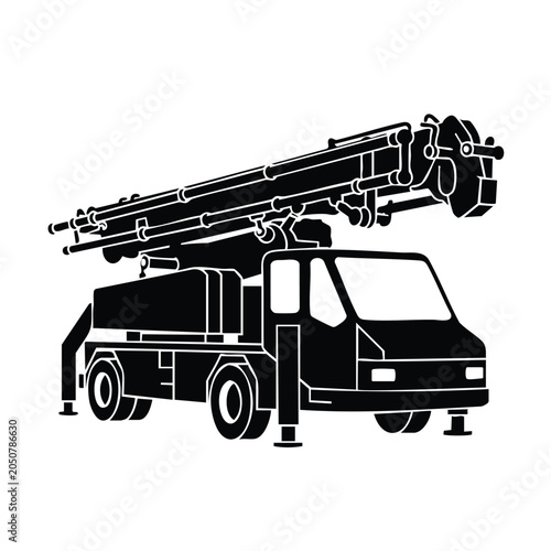 Concrete pump truck silhouette icon isolated on white background vector set.