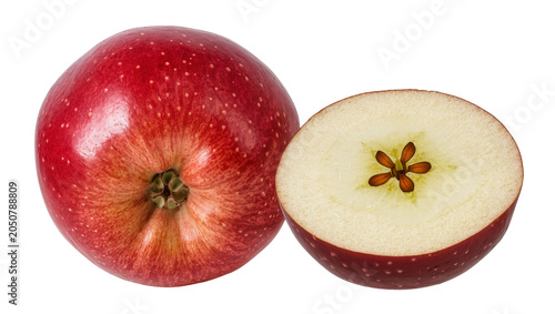 Obraz na płótnie Red apple whole and halved showing seeds and core
