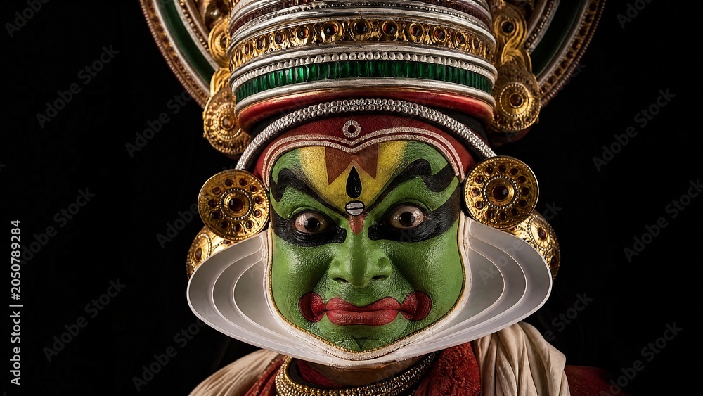 Fototapeta premium A detailed and colorful Kathakali dance mask with exaggerated expression.