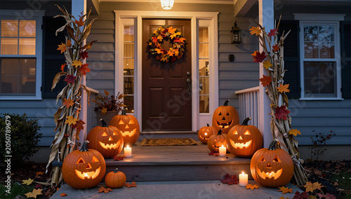 Cozy and Magical Halloween Porch Decoration with Jack o Lanterns