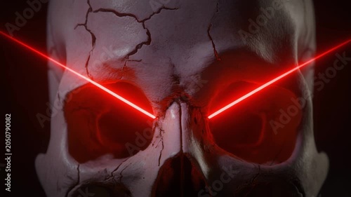 Scary Skull with Red Laser Eyes and Cracked Forehead.