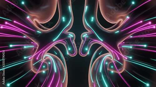 Abstract Neon Glowing Human Kidneys Medical Science Animation.