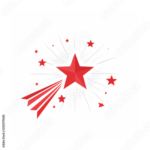 Red starburst with shooting star graphic
