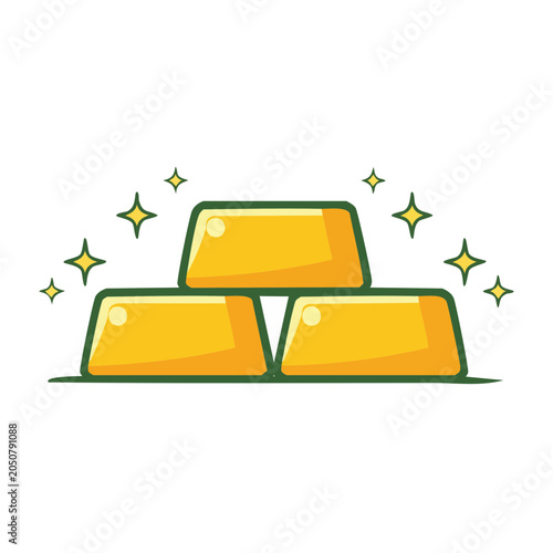 Stack of gold bars with sparkling stars