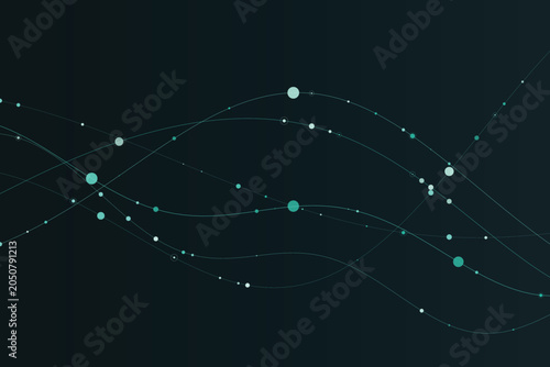 Abstract glowing teal particle connections on dark space background
