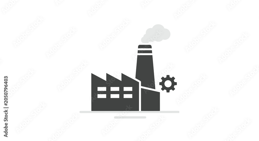 Naklejka premium Factory Building With Gear Silhouette On White Background