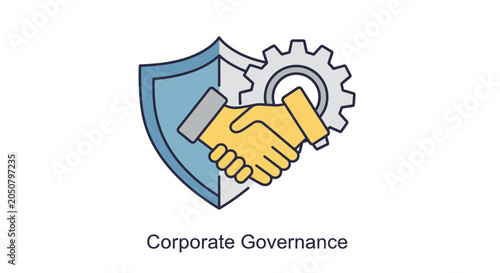 Tableau sur toile Handshake with shield and gear icon corporate governance illustration