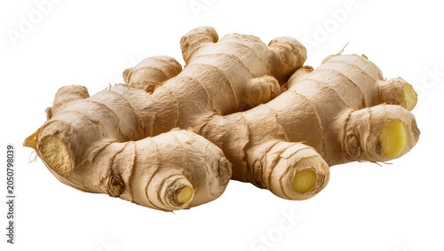 Bild auf Leinwand Fresh ginger root rhizomes with textured skin and yellow flesh