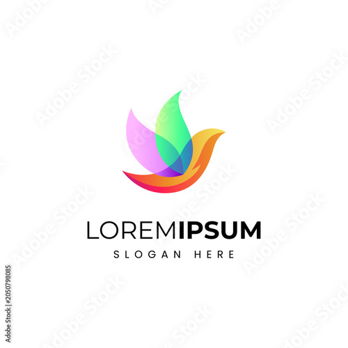 modern bird logo with green leaves beautiful colorful vector design style