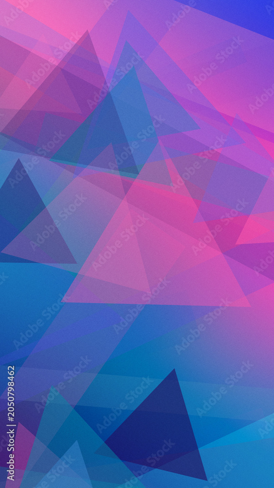 Obraz premium Vibrant low-poly triangles in magenta, purple, and blue create a futuristic abstract backdrop with bold contrast, perfect for entertainment, tech, and posters.