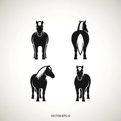 Four black horse silhouettes standing in various poses.