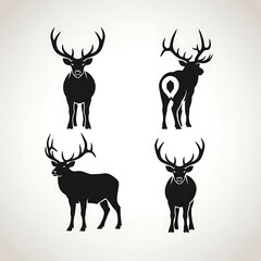 Four black silhouettes of reindeer in various poses.
