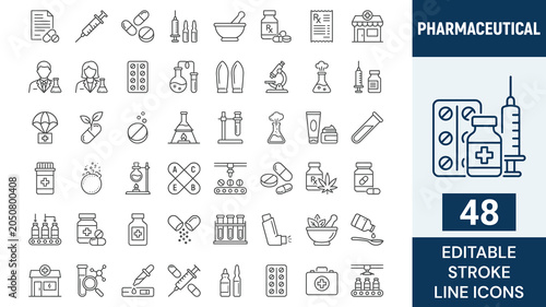 Obraz na płótnie Pharmaceutical line editable icon set