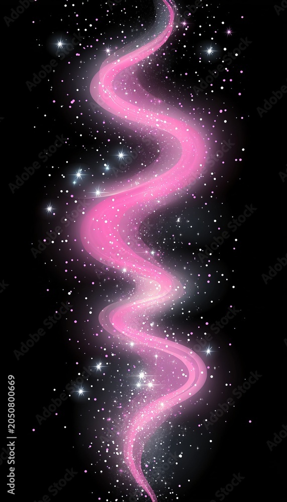 Obraz premium Delicate Pink Swirls Ascending Through a Dreamy Cosmic Landscape with Glistening Particle Accents