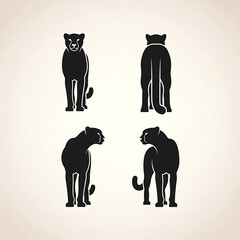 Four black silhouettes of dogs in various poses.
