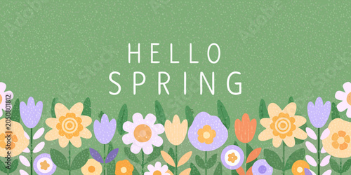 Foto Floral ornament with spring greeting on a textured green background