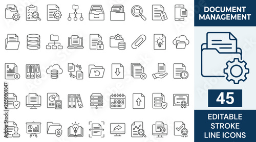 Foto Document management line editable icon set