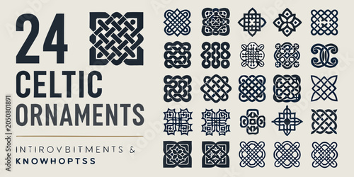 Fotografie Celtic knot ornaments collection intricate vector illustration on a light gray b