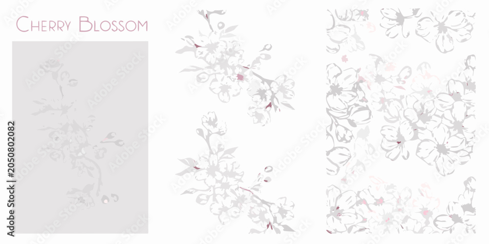 Obraz premium Cherry blossom branches a delicate floral ornament in a pale pink and gray palette