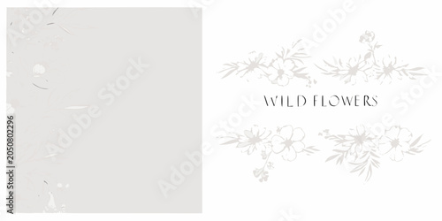 Εκτύπωση καμβά Floral corner border illustration in a delicate gray watercolor style