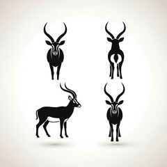 Four stylized black antelope silhouettes on white background.